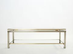 Guy LeFevre Brass steel two tier coffee table by Guy Lefevre for Maison Jansen 1970s - 3001294