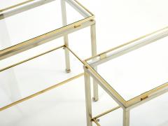 Guy LeFevre Brass steel two tier end tables by Guy Lefevre for Maison Jansen 1970s - 2998571