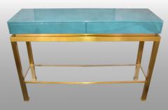 Guy LeFevre Console in brass and blue lacquered wood by G Lef vre Ed Maison Jansen 1970 - 3514178