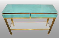 Guy LeFevre Console in brass and blue lacquered wood by G Lef vre Ed Maison Jansen 1970 - 3514182