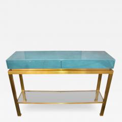 Guy LeFevre Console in brass and blue lacquered wood by G Lef vre Ed Maison Jansen 1970 - 3518400