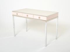 Guy LeFevre Desk table Guy Lefevre Maison Jansen rose lacquer steel leather top 1970s - 2671411