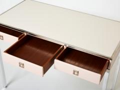 Guy LeFevre Desk table Guy Lefevre Maison Jansen rose lacquer steel leather top 1970s - 2671415