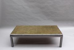 Guy LeFevre Fine French 1970s Eglomise Glass Top Coffee Table with a Patinated Metal Frame - 2588847