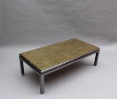 Guy LeFevre Fine French 1970s Eglomise Glass Top Coffee Table with a Patinated Metal Frame - 2588848