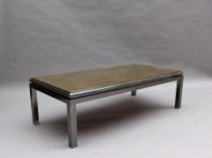 Guy LeFevre Fine French 1970s Eglomise Glass Top Coffee Table with a Patinated Metal Frame - 2588851