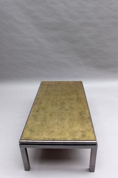 Guy LeFevre Fine French 1970s Eglomise Glass Top Coffee Table with a Patinated Metal Frame - 2588902