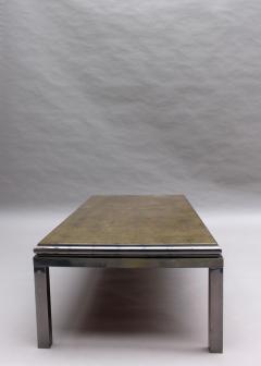Guy LeFevre Fine French 1970s Eglomise Glass Top Coffee Table with a Patinated Metal Frame - 2588903