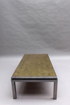 Guy LeFevre Fine French 1970s Eglomise Glass Top Coffee Table with a Patinated Metal Frame - 2588904