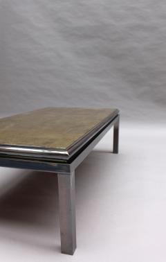 Guy LeFevre Fine French 1970s Eglomise Glass Top Coffee Table with a Patinated Metal Frame - 2588955
