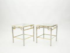 Guy LeFevre French Brass steel two tier end tables Guy Lefevre for Maison Jansen 1970s - 1837031