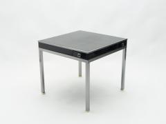 Guy LeFevre Game table Guy Lefevre Maison Jansen black lacquer steel leather top 1970s - 1504378