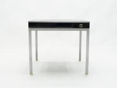 Guy LeFevre Game table Guy Lefevre Maison Jansen black lacquer steel leather top 1970s - 1504381