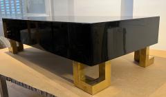 Guy LeFevre Guy Lefebre pure black lacquered coffee table with gold legs - 2688264