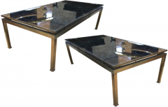 Guy LeFevre Guy Lefevre Pair of Big Oxidized Bronze and Eglomis Mirror Coffee Tables - 628518