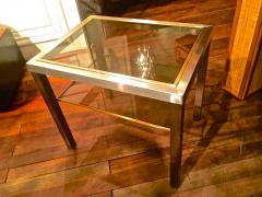 Guy LeFevre Guy Lefevre Pair of Pure Two Tiers Side Table in Brushed Steel and Bronze - 377013