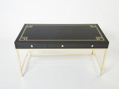 Guy LeFevre Large Desk table Guy Lefevre Maison Jansen black lacquer brass 1970s - 2679369