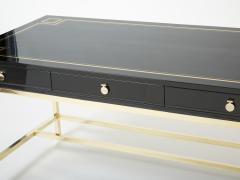 Guy LeFevre Large Desk table Guy Lefevre Maison Jansen black lacquer brass 1970s - 2679370