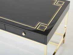 Guy LeFevre Large Desk table Guy Lefevre Maison Jansen black lacquer brass 1970s - 2679373