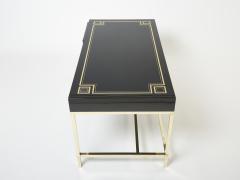 Guy LeFevre Large Desk table Guy Lefevre Maison Jansen black lacquer brass 1970s - 2679375