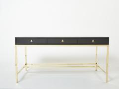 Guy LeFevre Large Desk table Guy Lefevre Maison Jansen black lacquer brass 1970s - 2679378