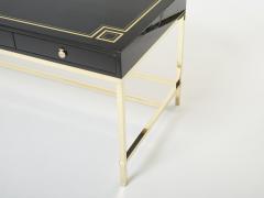 Guy LeFevre Large Desk table Guy Lefevre Maison Jansen black lacquer brass 1970s - 2679379