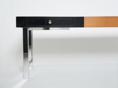 Guy LeFevre Large Desk table Guy Lefevre Maison Jansen black lacquer chrome brass 1970s - 2267895