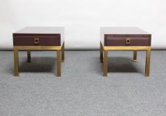 Guy LeFevre Pair of French Lacquered Mahogany and Brass Low Nightstands by Guy Lef vre - 2735318