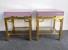 Guy LeFevre Pair of Lacquered and Brass Nightstands by Guy Lefevre France 1970s - 2512268