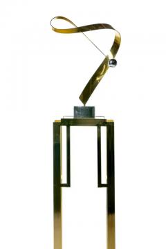 Guy LeFevre Tall Guy Lefevre Style Brass Mid Century Pedestal with Brown Smoked Glass Top - 3293870