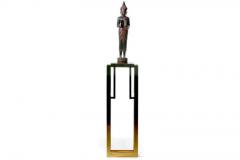 Guy LeFevre Tall Guy Lefevre Style Brass Mid Century Pedestal with Brown Smoked Glass Top - 3293877