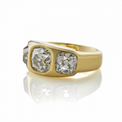 Gypsy set Three Stone Old Mine cut Diamond Ring - 2994341