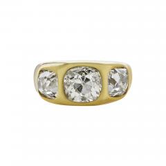 Gypsy set Three Stone Old Mine cut Diamond Ring - 2996578