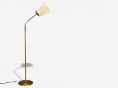 H W Armatur Swedish Modern Floor Lamp Brass Fabric Sweden 1940s - 4450329