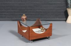 H W Klein H W Klein Rolling Teak Coffee Table w Floating Glass Top for Bramin - 4515387