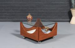 H W Klein H W Klein Rolling Teak Coffee Table w Floating Glass Top for Bramin - 4515391