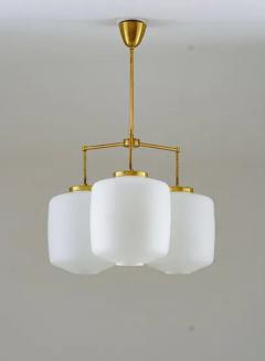 H vik Lys Large Chandelier in Brass and Opaline Glass by H vik Lys Norway - 3336116