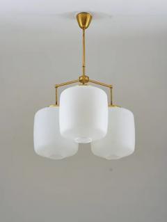 H vik Lys Large Chandelier in Brass and Opaline Glass by H vik Lys Norway - 3336121