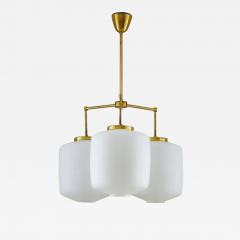 H vik Lys Large Chandelier in Brass and Opaline Glass by H vik Lys Norway - 3341128
