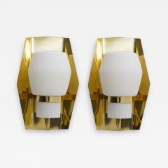 H vik Lys Pair of Scandinavian Midcentury Wall Lamps in Brass and Glass - 2578212