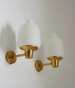 H vik Lys Pair of Scandinavian Midcentury Wall Lamps in Brass and Glass - 3336086