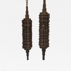 HAND CARVED Wooden 1920s CHANDELIERS PAIR  - 3846573