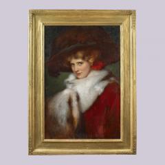 HERMANN HANATSCHEK Portrait of a Woman Wearing a Feathered Hat with Fur Stole and Muff - 1351218