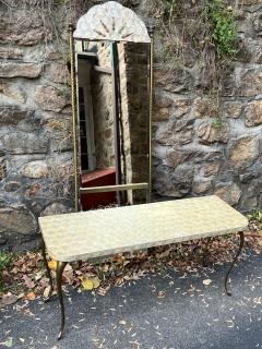 HOLLYWOOD REGENCY BRONZE CAPIZ SHELL HALL MIRROR WITH LOW CAPIZ SHELL CONSOLE - 3355531