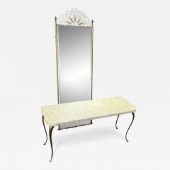 HOLLYWOOD REGENCY BRONZE CAPIZ SHELL HALL MIRROR WITH LOW CAPIZ SHELL CONSOLE - 3360474