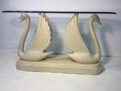 HOLLYWOOD REGENCY CARVED WOOD DOUBLE SWAN CONSOLE - 694616