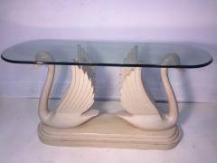 HOLLYWOOD REGENCY CARVED WOOD DOUBLE SWAN CONSOLE - 694618