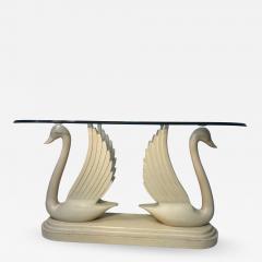 HOLLYWOOD REGENCY CARVED WOOD DOUBLE SWAN CONSOLE - 695497