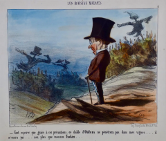 HONOR DAUMIER Daumier Colored Lithographic Satire of a Man Concerned for His Vineyard and Wine - 2694853