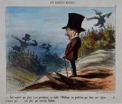 HONOR DAUMIER Daumier Colored Lithographic Satire of a Man Concerned for His Vineyard and Wine - 2701182